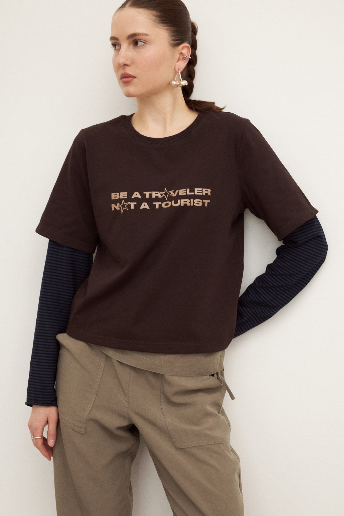Коричневий unisex кроп-лонгслів