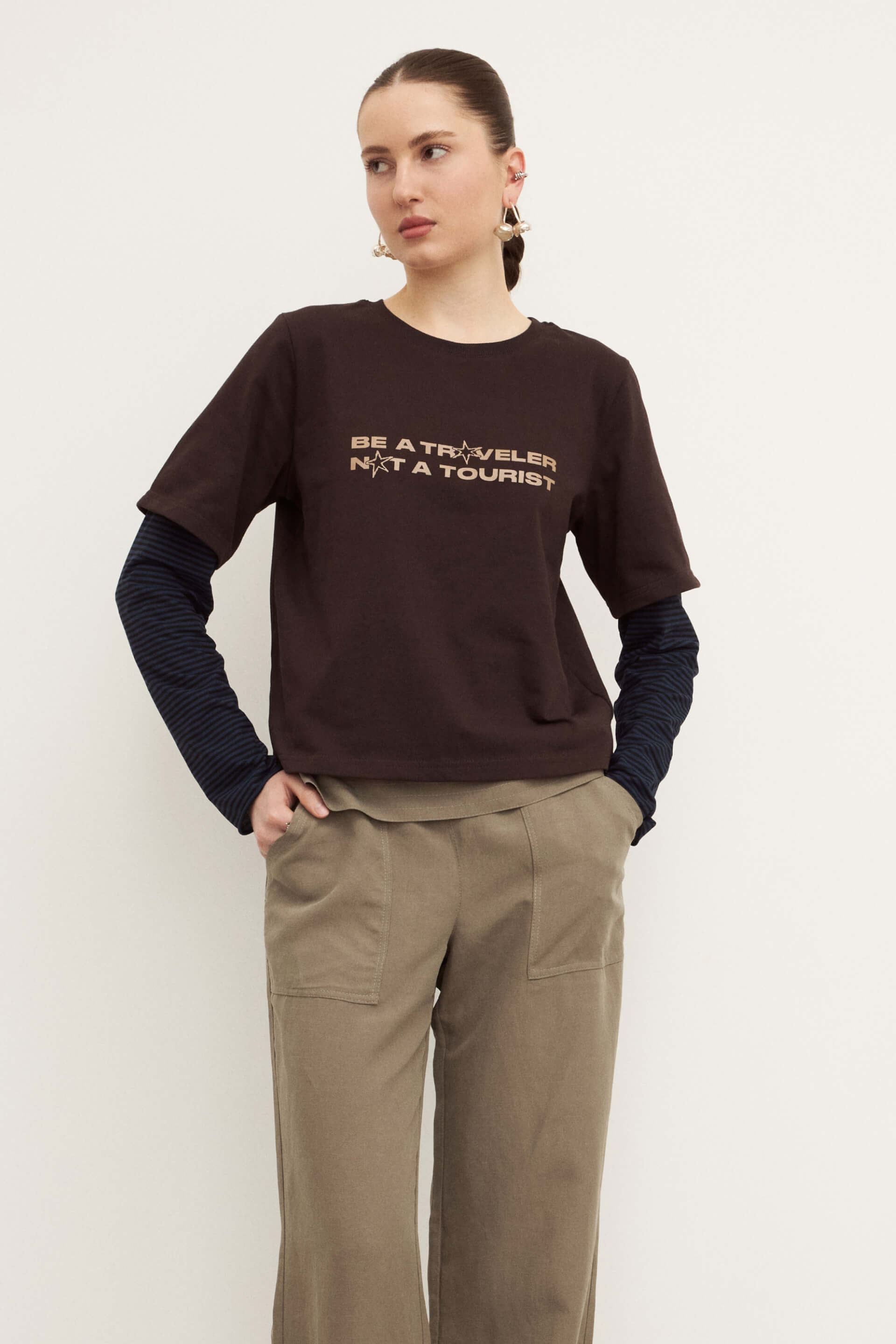 Коричневий unisex кроп-лонгслів